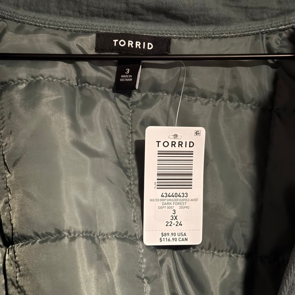 NWT Torrid Quilted Drop Shoulder Jacket — Dark Forest Green - Picture 3 of 3